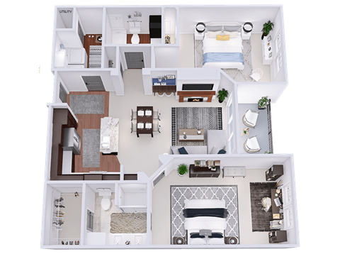 Floor plan for 2 beds, 2 baths, 1246 sqft
